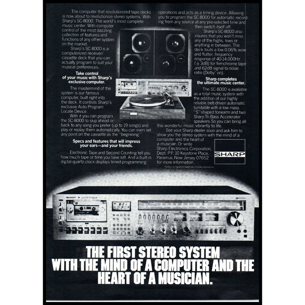 1979 Sharp SC-8000 Stereo Receiver Vintage Print Ad Audiophile Wall Art Photo